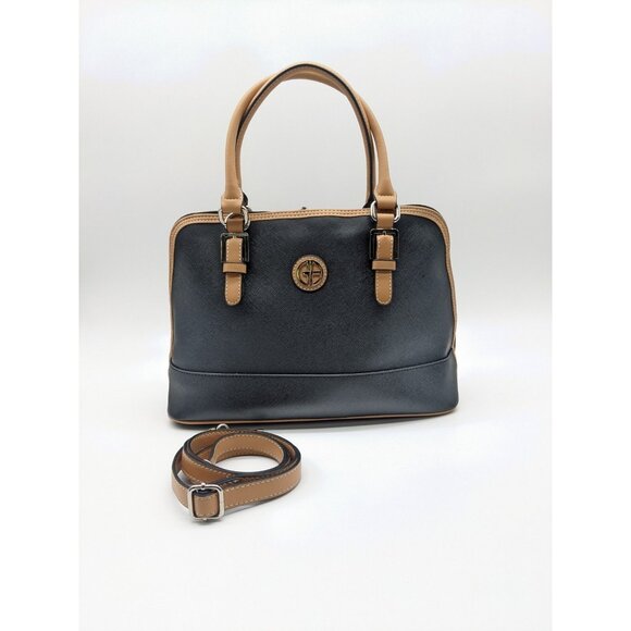 GIANI BERNINI saffiano faux-leather dome satchel crossbody bag -Black/Beige - Picture 3 of 11